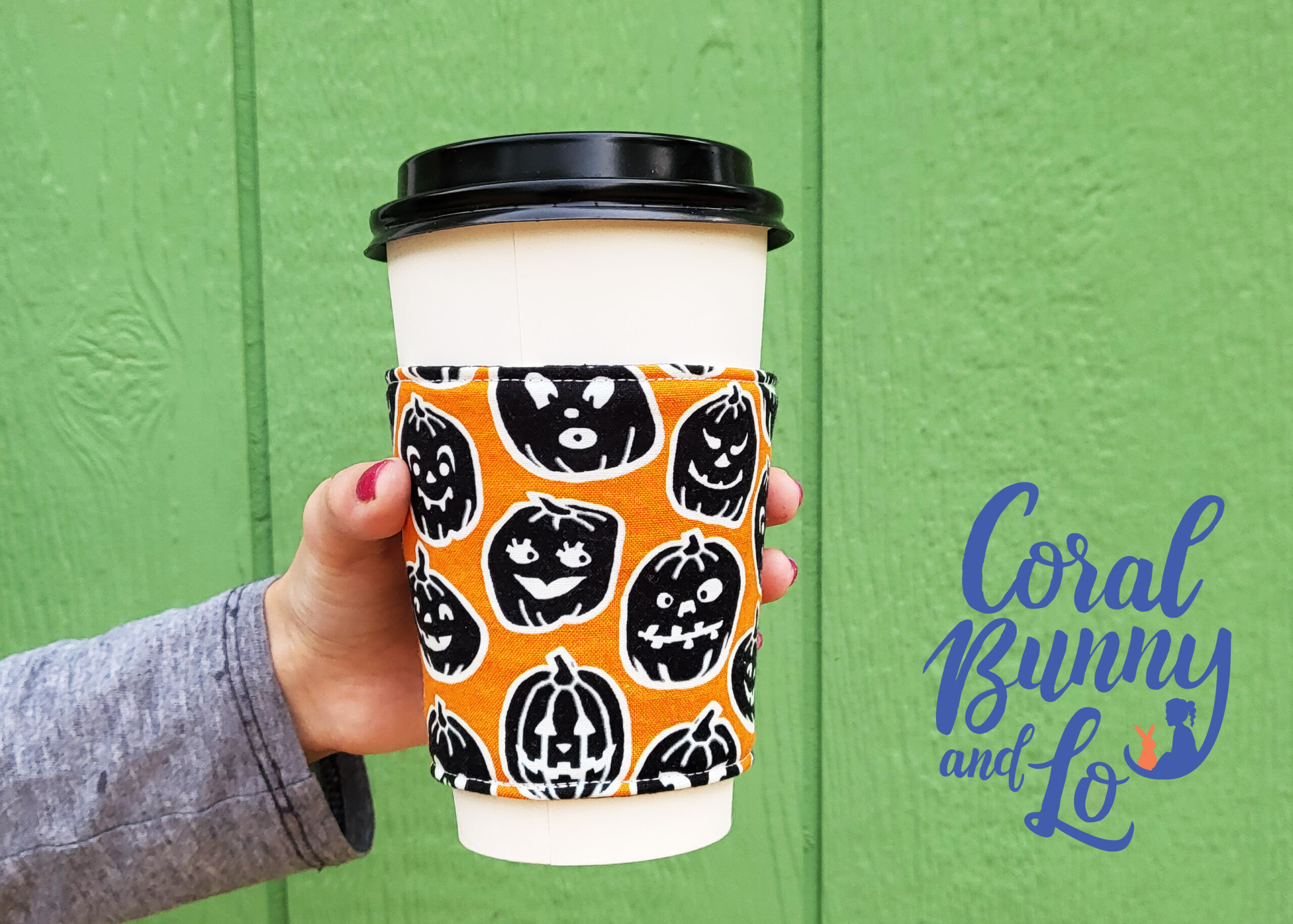 Ghosts and Pumpkins Print Iced Coffee Cozy, Drink Sleeve